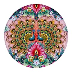 Pink Peacock Bird Pattern Texture Round Glass Fridge Magnet (4 Pack)