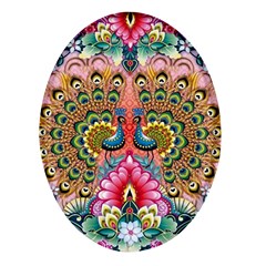 Pink Peacock Bird Pattern Texture Oval Glass Fridge Magnet (4 Pack)