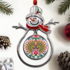 Pink Peacock Bird Pattern Texture Metal Snowman Ornament