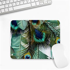 Peacock Feathers Feather Blue Green Small Mousepad by Cowasu