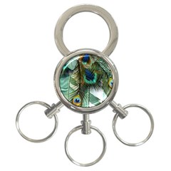 Peacock Feathers Feather Blue Green 3-ring Key Chain by Cowasu