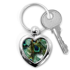 Peacock Feathers Feather Blue Green Key Chain (heart) by Cowasu