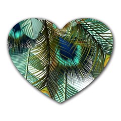 Peacock Feathers Feather Blue Green Heart Mousepad by Cowasu