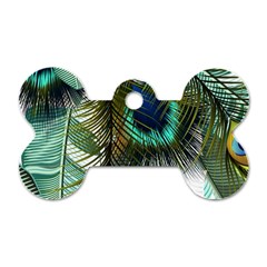 Peacock Feathers Feather Blue Green Dog Tag Bone (one Side) by Cowasu