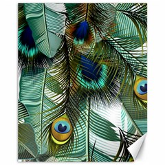 Peacock Feathers Feather Blue Green Canvas 11  X 14  by Cowasu