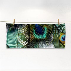 Peacock Feathers Feather Blue Green Hand Towel by Cowasu