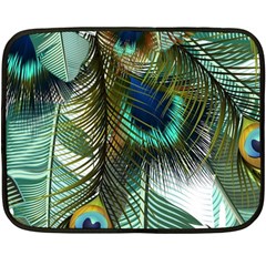 Peacock Feathers Feather Blue Green Fleece Blanket (mini) by Cowasu