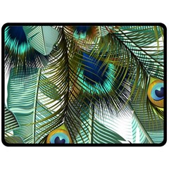 Peacock Feathers Feather Blue Green Fleece Blanket (large) by Cowasu