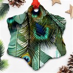 Peacock Feathers Feather Blue Green Ornament (Snowflake) Front