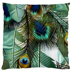 Peacock Feathers Feather Blue Green Large Cushion Case (one Side) by Cowasu