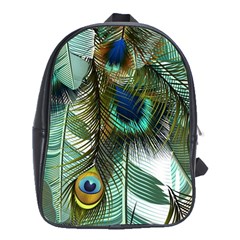 Peacock Feathers Feather Blue Green School Bag (xl) by Cowasu