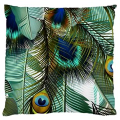 Peacock Feathers Feather Blue Green Standard Premium Plush Fleece Cushion Case (two Sides) by Cowasu