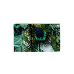 Peacock Feathers Feather Blue Green Cosmetic Bag (xs) by Cowasu