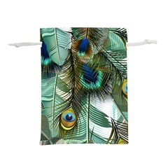 Peacock Feathers Feather Blue Green Lightweight Drawstring Pouch (l) by Cowasu