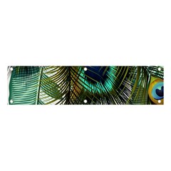 Peacock Feathers Feather Blue Green Banner And Sign 4  X 1  by Cowasu