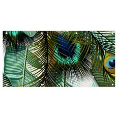 Peacock Feathers Feather Blue Green Banner And Sign 8  X 4  by Cowasu