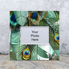 Peacock Feathers Feather Blue Green White Box Photo Frame 4  X 6  by Cowasu