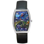 Psychedelic Landscape Barrel Style Metal Watch Front