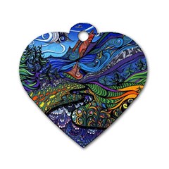 Psychedelic Landscape Dog Tag Heart (one Side) by Cowasu