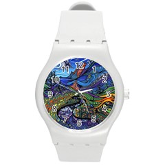 Psychedelic Landscape Round Plastic Sport Watch (m)