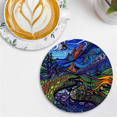 Psychedelic Landscape Uv Print Round Tile Coaster by Cowasu