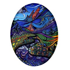 Psychedelic Landscape Oval Glass Fridge Magnet (4 Pack)