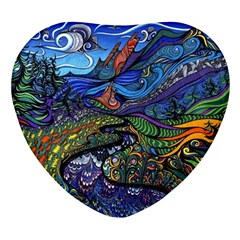 Psychedelic Landscape Heart Glass Fridge Magnet (4 Pack)