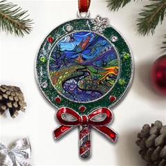 Psychedelic Landscape Metal X mas Lollipop With Crystal Ornament