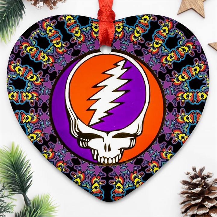 Gratefuldead Grateful Dead Pattern Heart Ornament (Two Sides)