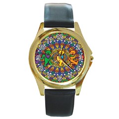 Grateful Dead Pattern Round Gold Metal Watch by Cowasu