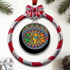 Grateful Dead Pattern Metal Red Ribbon Round Ornament by Cowasu