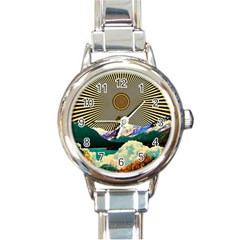 Surreal Art Psychadelic Mountain Round Italian Charm Watch