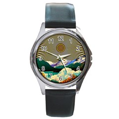 Surreal Art Psychadelic Mountain Round Metal Watch by Cowasu