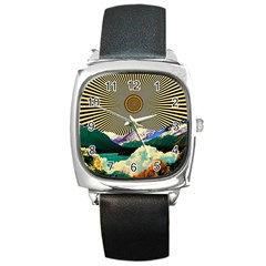 Surreal Art Psychadelic Mountain Square Metal Watch by Cowasu