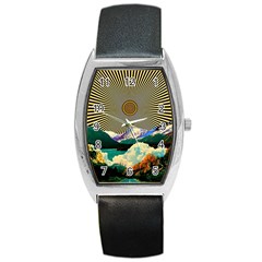 Surreal Art Psychadelic Mountain Barrel Style Metal Watch by Cowasu