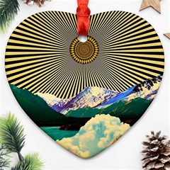 Surreal Art Psychadelic Mountain Heart Ornament (two Sides) by Cowasu