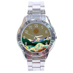 Surreal Art Psychadelic Mountain Stainless Steel Analogue Watch by Cowasu