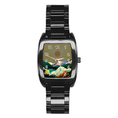 Surreal Art Psychadelic Mountain Stainless Steel Barrel Watch by Cowasu