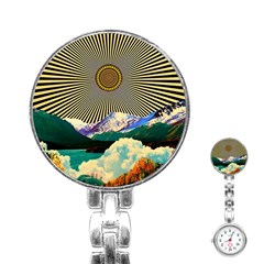 Surreal Art Psychadelic Mountain Stainless Steel Nurses Watch by Cowasu