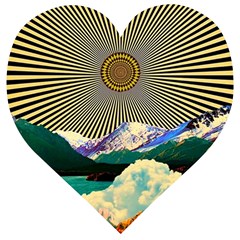 Surreal Art Psychadelic Mountain Wooden Puzzle Heart by Cowasu