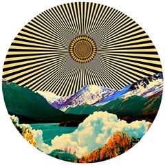 Surreal Art Psychadelic Mountain Wooden Puzzle Round by Cowasu