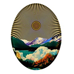 Surreal Art Psychadelic Mountain Oval Glass Fridge Magnet (4 Pack)