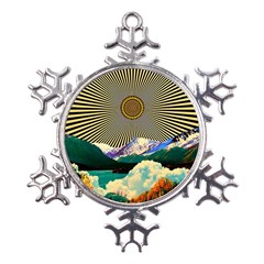 Surreal Art Psychadelic Mountain Metal Large Snowflake Ornament by Cowasu