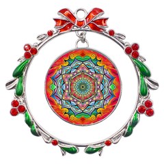 Mandalas Psychedelic Metal X mas Wreath Ribbon Ornament by Cowasu