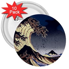 The Great Wave Off Kanagawa Japan Japanese Waves 3  Buttons (10 Pack)  by Cowasu