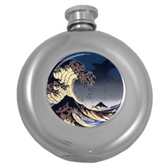 The Great Wave Off Kanagawa Japan Japanese Waves Round Hip Flask (5 Oz) by Cowasu