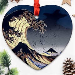 The Great Wave Off Kanagawa Japan Japanese Waves Heart Ornament (two Sides) by Cowasu