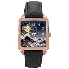 The Great Wave Off Kanagawa Japan Japanese Waves Rose Gold Leather Watch  by Cowasu