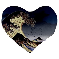 The Great Wave Off Kanagawa Japan Japanese Waves Large 19  Premium Flano Heart Shape Cushions by Cowasu