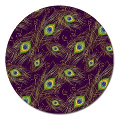 Peacock Feathers Pattern Magnet 5  (round) by Cowasu